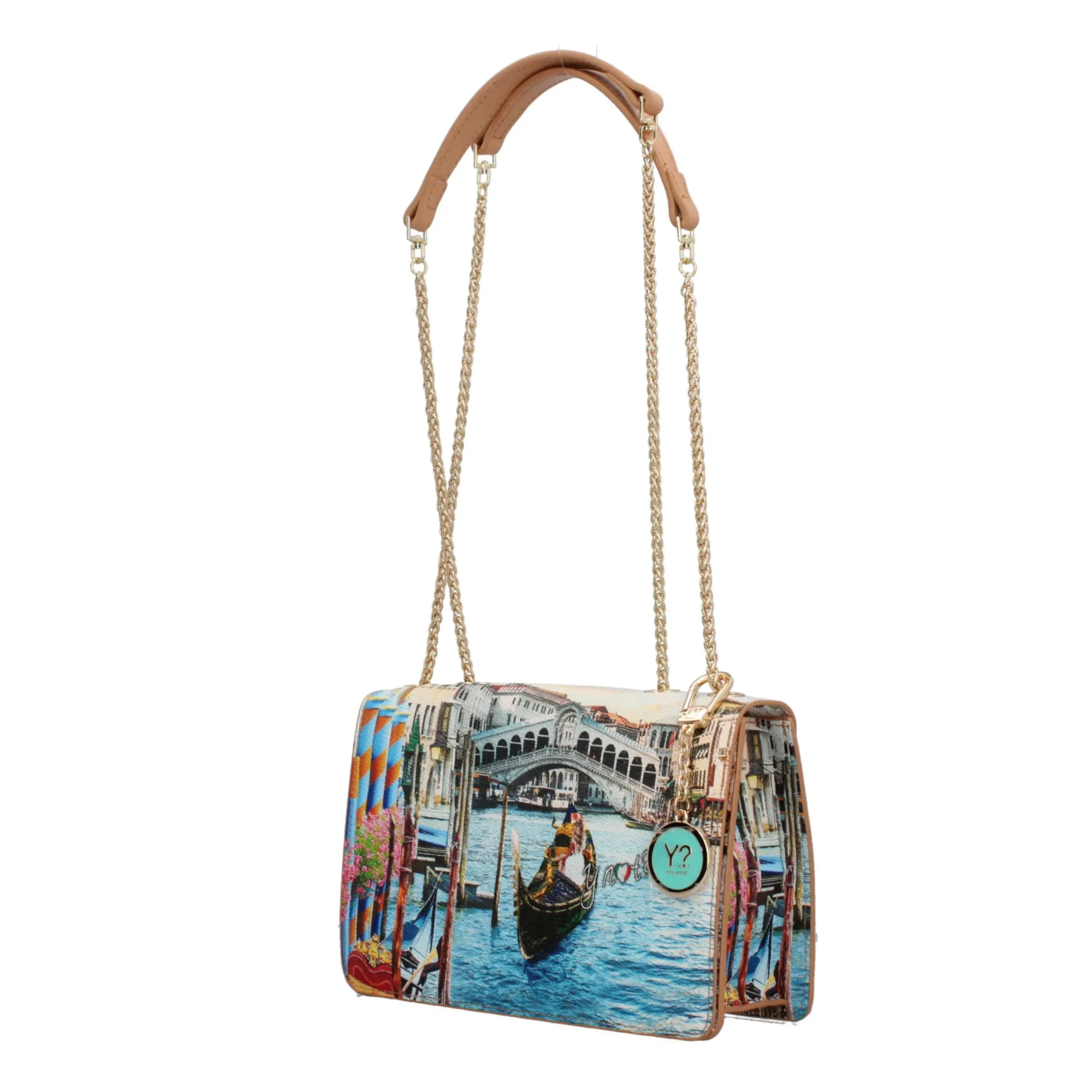 borsa_a_spalla_ynot_con_s_1.webp Discount Borsa a spalla YNot con stampa artistica e catena dorata Donna Borse A Spalla