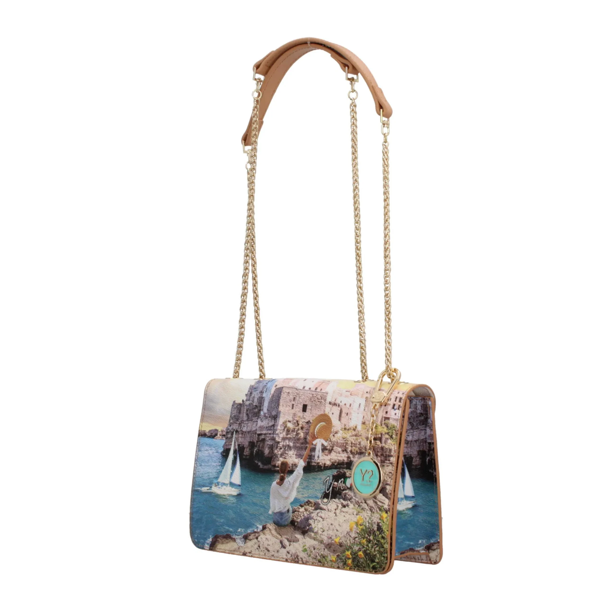 borsa_a_spalla_ynot_con_s_5.webp Discount Borsa a spalla YNot con stampa artistica e catena dorata Donna Borse A Spalla