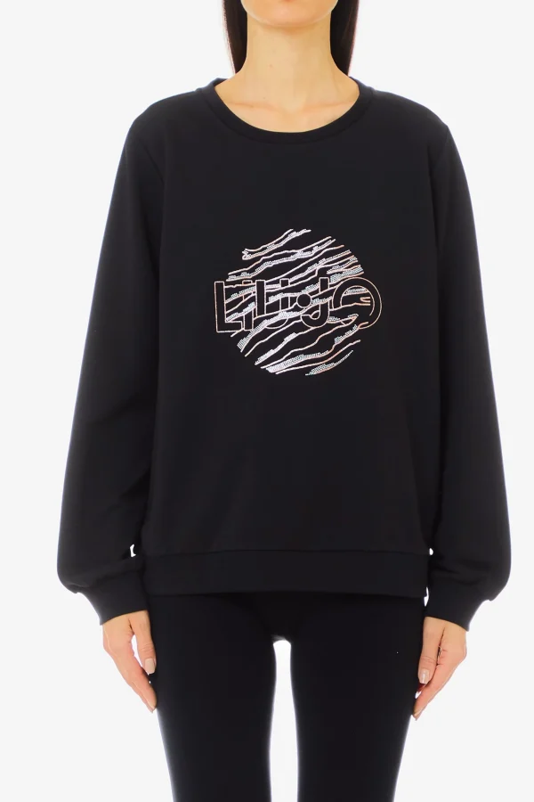 Outlet Felpa girocollo con logo decorato di Donna Maglie