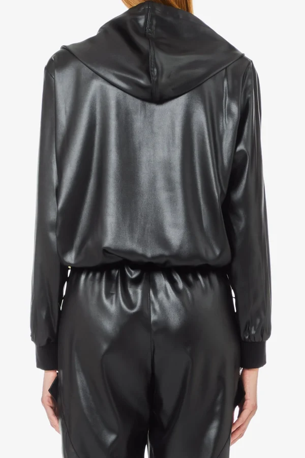 New Felpa in ecopelle con cappuccio e zip di Donna Giacche