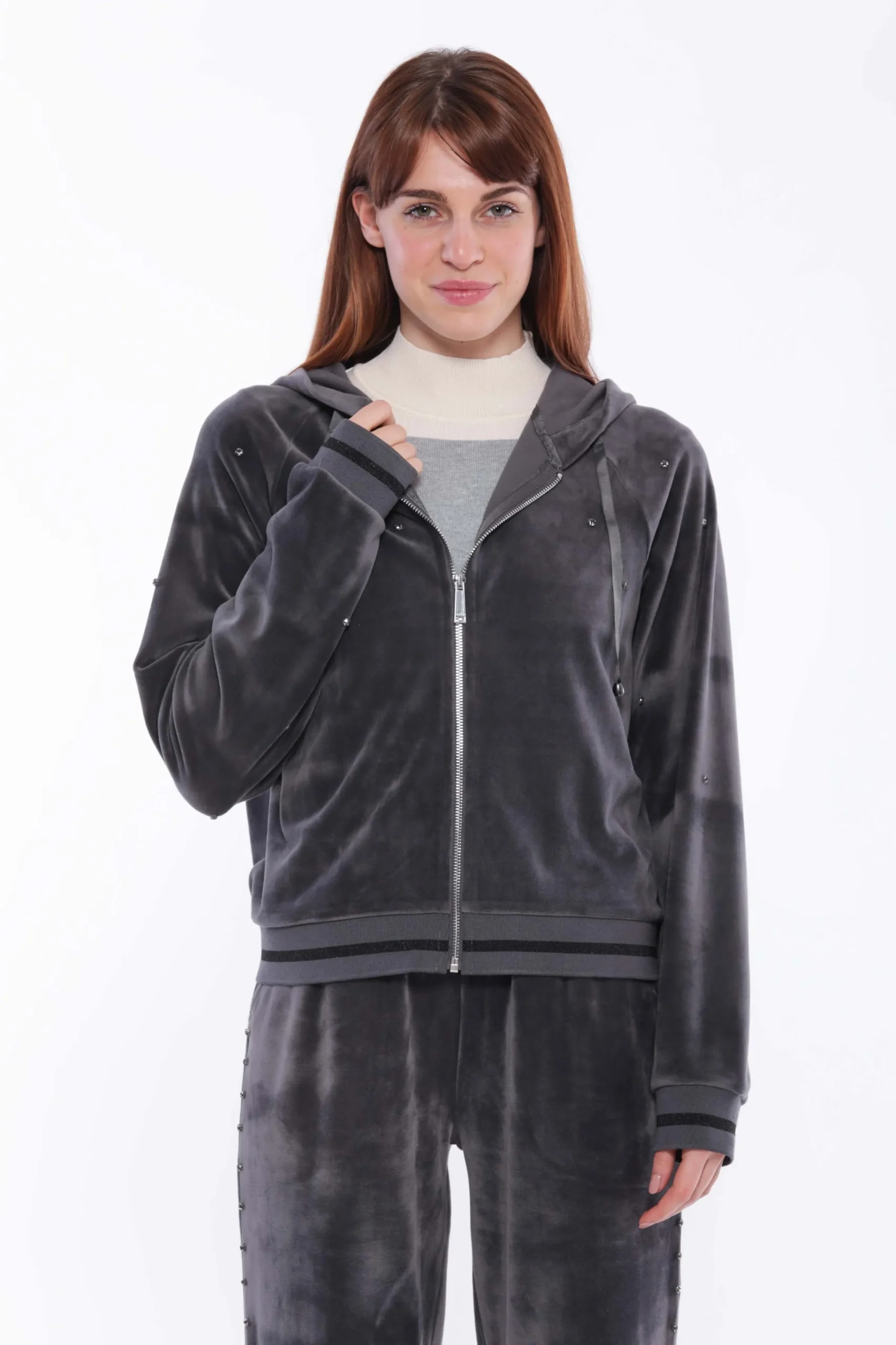 felpa_in_velluto_con_zip__0.webp Clearance Felpa in velluto con zip e strass Mimi Mua Donna Giacche