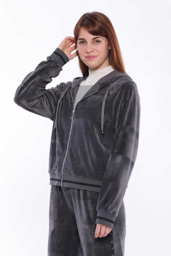 Clearance Felpa in velluto con zip e strass Mimi Mua Donna Giacche