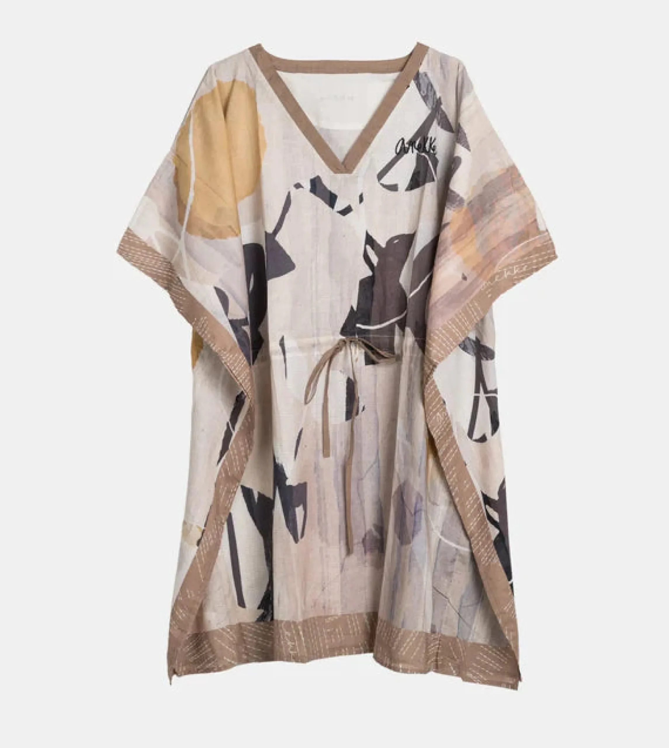 kaftano_corto_anekke_con__0.webp Fashion Kaftano corto con stampa astratta e laccio regolabile Donna Abiti