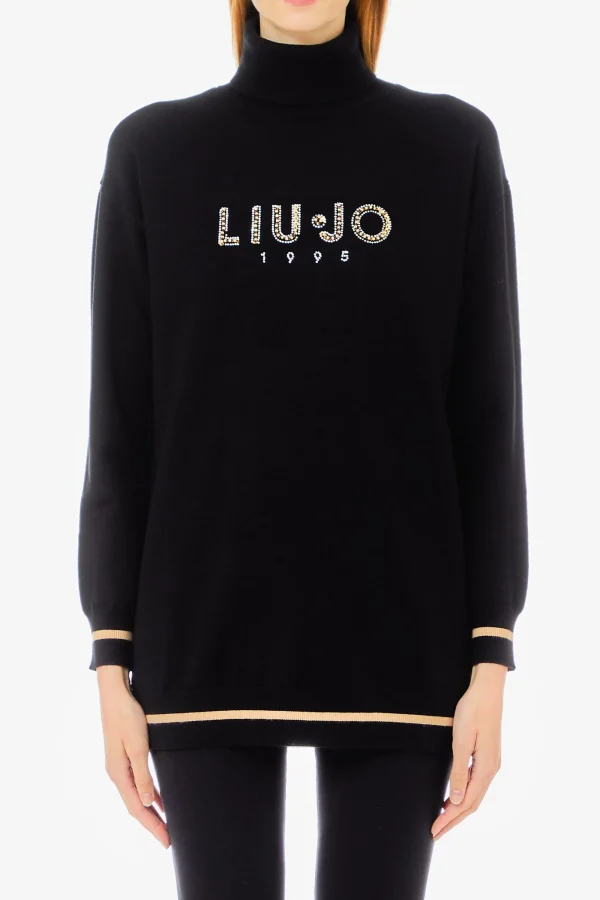Clearance Maglia a collo alto con logo in strass di Donna Felpe