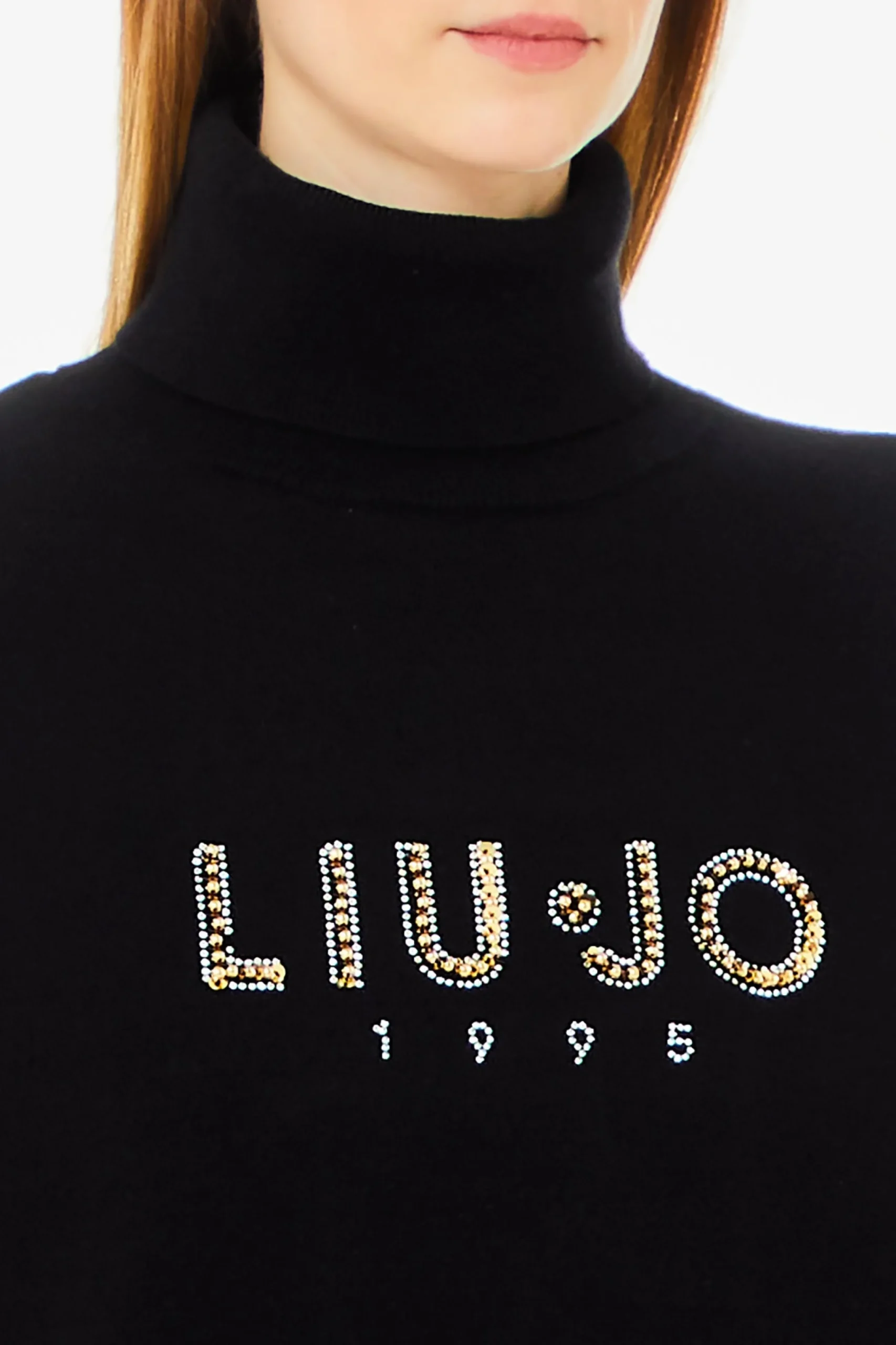 maglia_a_collo_alto_con_l_1.webp Clearance Maglia a collo alto con logo in strass di Donna Felpe