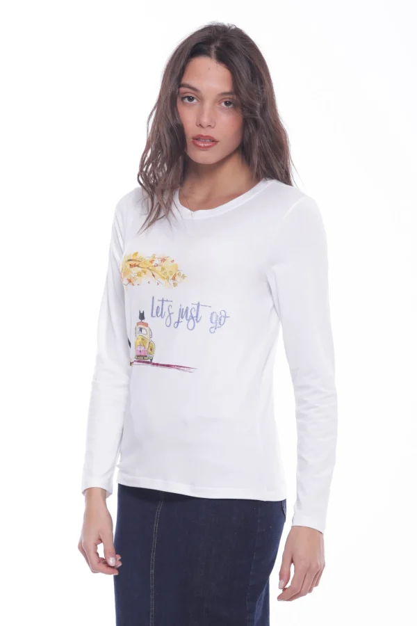Fashion Maglia a maniche lunghe Mimi Mua con stampa "Let's Just Go" Donna Maglie