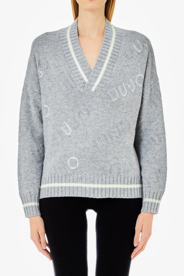 New Maglia con scollo a V e motivo jacquard di Donna Felpe