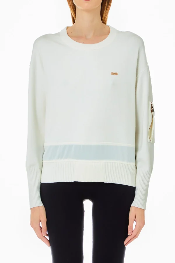 Fashion Maglia girocollo con dettagli a contrasto e tasca con zip di Donna Felpe