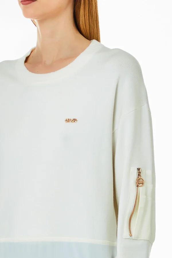 Fashion Maglia girocollo con dettagli a contrasto e tasca con zip di Donna Felpe