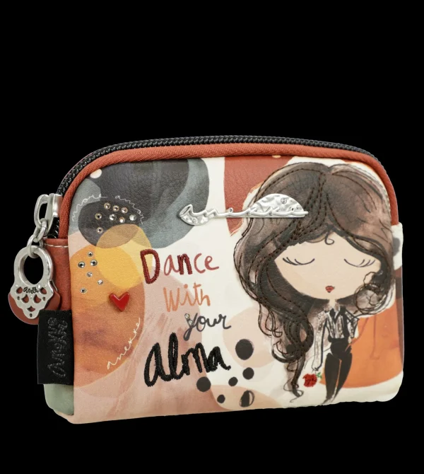 New Portamonete compatto con zip e design artistico Donna Portatessere